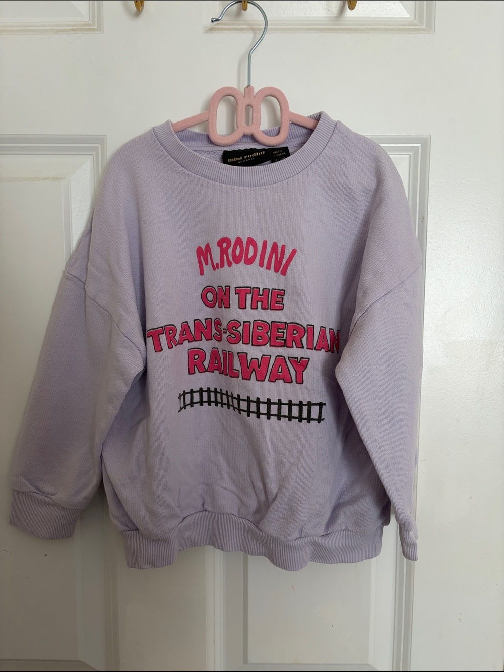 Mini Rodini Lilac Sweatshirt with Pink Graphic Text